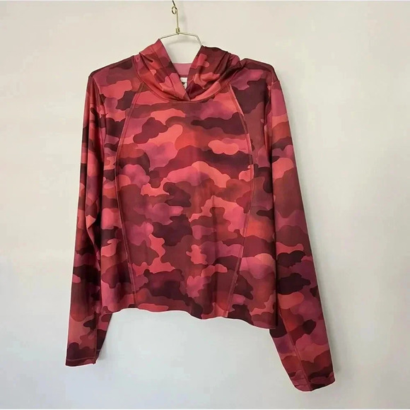 Athleta Red Camo Pinnacle Hoodie Cropped Size XLarge Soft - Picture 1 of 10